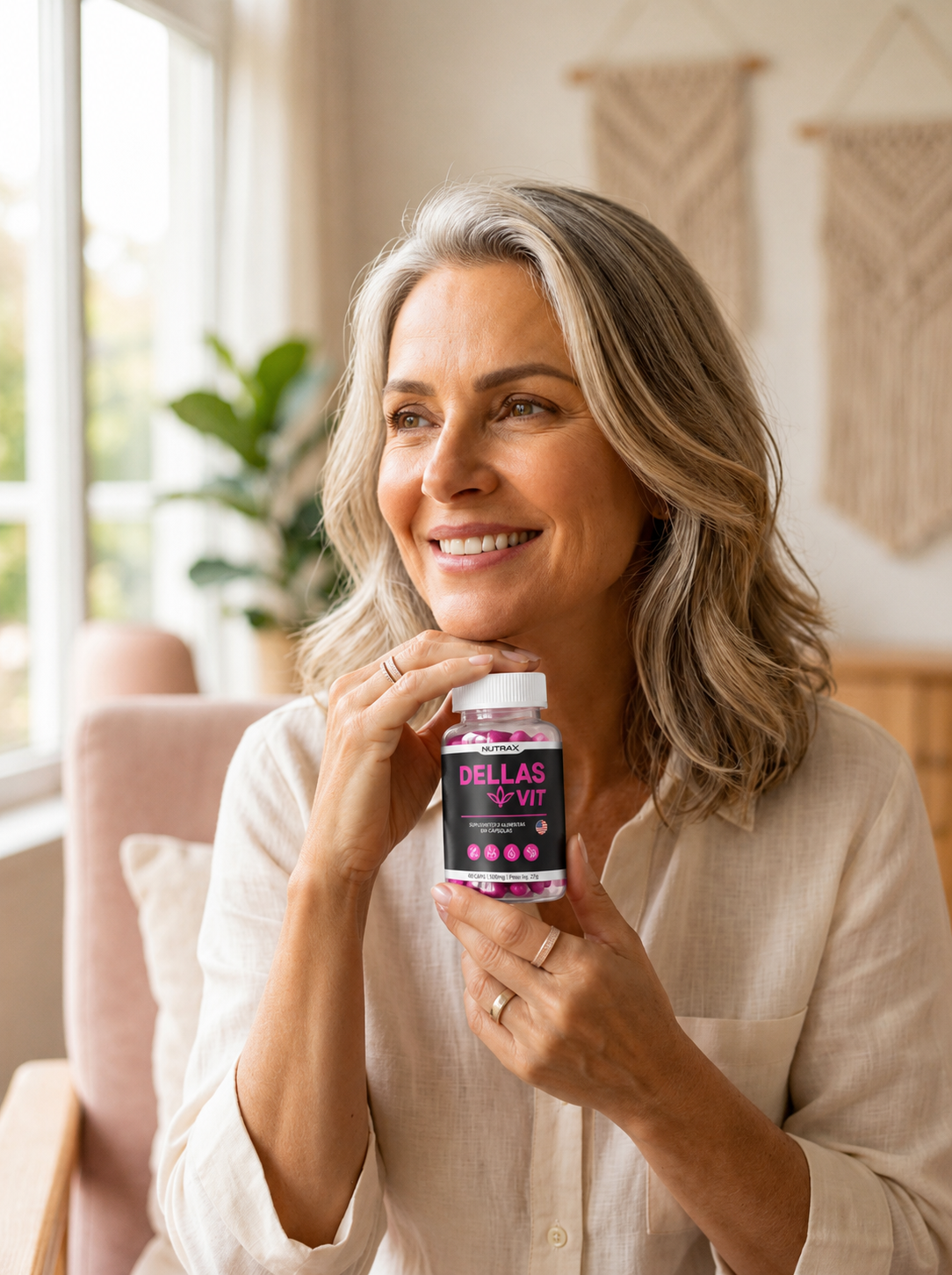 Mulher serena vivendo a menopausa com bem-estar